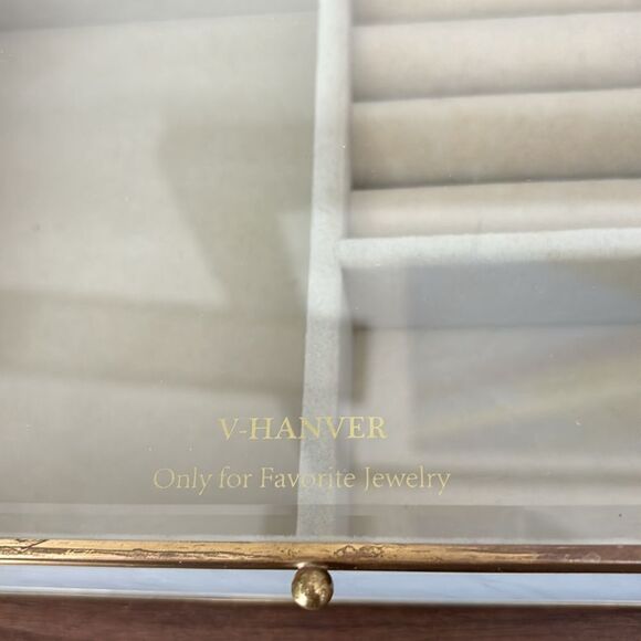 V-HANVER Modern  Clear Glass Jewelry Box with Velvet Tray / Excellent - Picture 4 of 10